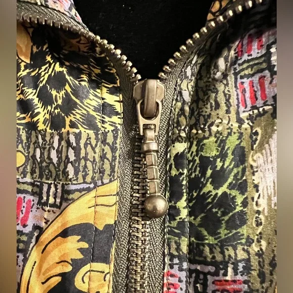 Vintage EVR Baroque Print Silk Bomber Jacket L - Picture 6 of 11